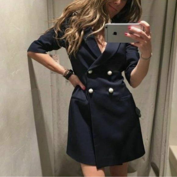 Zara | Blazer Dress with Pearl Buttons - Picture 12 of 16